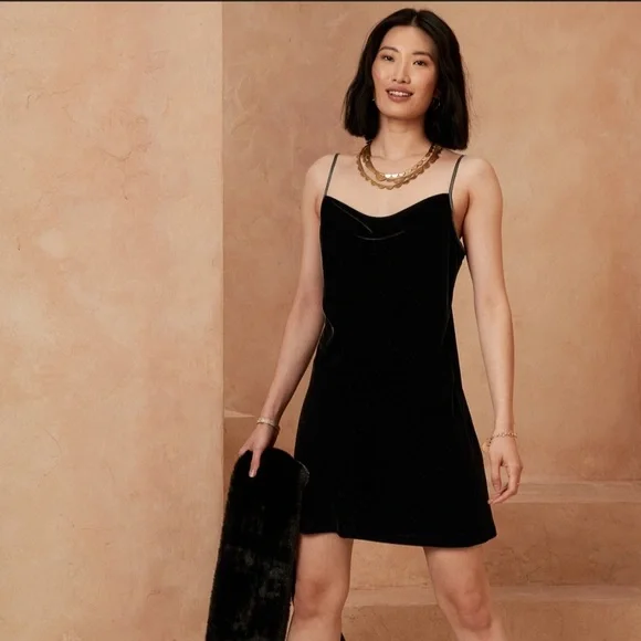 banana republic black velvet dress Banana Republic Black Lace Cocktail Dress with Satin Skirt  SilkRoll